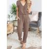 imagePRETTYGARDEN Jumpsuits for Women 2025 Spring Summer Casual Dressy Short Sleeve Romper Airport Vacation Travel OutfitsDark Khaki