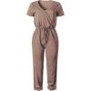 imagePRETTYGARDEN Jumpsuits for Women 2025 Spring Summer Casual Dressy Short Sleeve Romper Airport Vacation Travel OutfitsDark Khaki