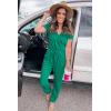 imagePRETTYGARDEN Jumpsuits for Women 2025 Spring Summer Casual Dressy Short Sleeve Romper Airport Vacation Travel OutfitsGreen