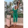 imagePRETTYGARDEN Jumpsuits for Women 2025 Spring Summer Casual Dressy Short Sleeve Romper Airport Vacation Travel OutfitsGreen