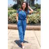 imagePRETTYGARDEN Jumpsuits for Women 2025 Spring Summer Casual Dressy Short Sleeve Romper Airport Vacation Travel OutfitsGrey Blue