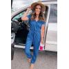 imagePRETTYGARDEN Jumpsuits for Women 2025 Spring Summer Casual Dressy Short Sleeve Romper Airport Vacation Travel OutfitsGrey Blue