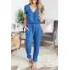 imagePRETTYGARDEN Jumpsuits for Women 2025 Spring Summer Casual Dressy Short Sleeve Romper Airport Vacation Travel OutfitsGrey Blue