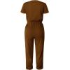 imagePRETTYGARDEN Jumpsuits for Women 2025 Spring Summer Casual Dressy Short Sleeve Romper Airport Vacation Travel OutfitsLight Brown