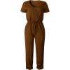 imagePRETTYGARDEN Jumpsuits for Women 2025 Spring Summer Casual Dressy Short Sleeve Romper Airport Vacation Travel OutfitsLight Brown