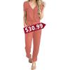 imagePRETTYGARDEN Jumpsuits for Women 2025 Spring Summer Casual Dressy Short Sleeve Romper Airport Vacation Travel OutfitsLight Pink