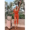 imagePRETTYGARDEN Jumpsuits for Women 2025 Spring Summer Casual Dressy Short Sleeve Romper Airport Vacation Travel OutfitsOrange Red