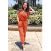 imagePRETTYGARDEN Jumpsuits for Women 2025 Spring Summer Casual Dressy Short Sleeve Romper Airport Vacation Travel OutfitsOrange Red