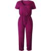 imagePRETTYGARDEN Jumpsuits for Women 2025 Spring Summer Casual Dressy Short Sleeve Romper Airport Vacation Travel OutfitsPurple Red