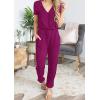 imagePRETTYGARDEN Jumpsuits for Women 2025 Spring Summer Casual Dressy Short Sleeve Romper Airport Vacation Travel OutfitsPurple Red
