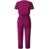 imagePRETTYGARDEN Jumpsuits for Women 2025 Spring Summer Casual Dressy Short Sleeve Romper Airport Vacation Travel OutfitsPurple Red