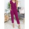 imagePRETTYGARDEN Jumpsuits for Women 2025 Spring Summer Casual Dressy Short Sleeve Romper Airport Vacation Travel OutfitsPurple Red