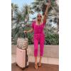 imagePRETTYGARDEN Jumpsuits for Women 2025 Spring Summer Casual Dressy Short Sleeve Romper Airport Vacation Travel OutfitsRose Red