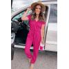 imagePRETTYGARDEN Jumpsuits for Women 2025 Spring Summer Casual Dressy Short Sleeve Romper Airport Vacation Travel OutfitsRose Red