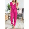 imagePRETTYGARDEN Jumpsuits for Women 2025 Spring Summer Casual Dressy Short Sleeve Romper Airport Vacation Travel OutfitsRose Red