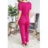 imagePRETTYGARDEN Jumpsuits for Women 2025 Spring Summer Casual Dressy Short Sleeve Romper Airport Vacation Travel OutfitsRose Red