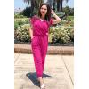 imagePRETTYGARDEN Jumpsuits for Women 2025 Spring Summer Casual Dressy Short Sleeve Romper Airport Vacation Travel OutfitsRose Red