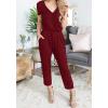 imagePRETTYGARDEN Jumpsuits for Women 2025 Spring Summer Casual Dressy Short Sleeve Romper Airport Vacation Travel OutfitsWine Red