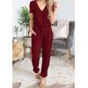 imagePRETTYGARDEN Jumpsuits for Women 2025 Spring Summer Casual Dressy Short Sleeve Romper Airport Vacation Travel OutfitsWine Red