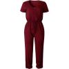 imagePRETTYGARDEN Jumpsuits for Women 2025 Spring Summer Casual Dressy Short Sleeve Romper Airport Vacation Travel OutfitsWine Red