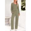 imagePRETTYGARDEN Womens 2 Piece Lounge Sets Ribbed Knit Long Sleeve V Neck Pullover Tops Wide Leg Pants Spring Fall OutfitsArmy Green