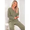 imagePRETTYGARDEN Womens 2 Piece Lounge Sets Ribbed Knit Long Sleeve V Neck Pullover Tops Wide Leg Pants Spring Fall OutfitsArmy Green