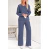 imagePRETTYGARDEN Womens 2 Piece Lounge Sets Ribbed Knit Long Sleeve V Neck Pullover Tops Wide Leg Pants Spring Fall OutfitsDark Blue