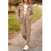 imagePRETTYGARDEN Womens 2025 Winter 2 Piece Outfit Tracksuit Long Sleeve Button Down Shacket Jacket Pockets Long Pants Casual SetDark Khaki
