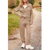 imagePRETTYGARDEN Womens 2025 Winter 2 Piece Outfit Tracksuit Long Sleeve Button Down Shacket Jacket Pockets Long Pants Casual SetDark Khaki
