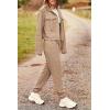 imagePRETTYGARDEN Womens 2025 Winter 2 Piece Outfit Tracksuit Long Sleeve Button Down Shacket Jacket Pockets Long Pants Casual SetDark Khaki