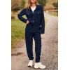 imagePRETTYGARDEN Womens 2025 Winter 2 Piece Outfit Tracksuit Long Sleeve Button Down Shacket Jacket Pockets Long Pants Casual SetNavy