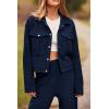imagePRETTYGARDEN Womens 2025 Winter 2 Piece Outfit Tracksuit Long Sleeve Button Down Shacket Jacket Pockets Long Pants Casual SetNavy