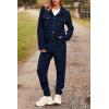 imagePRETTYGARDEN Womens 2025 Winter 2 Piece Outfit Tracksuit Long Sleeve Button Down Shacket Jacket Pockets Long Pants Casual SetNavy