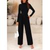 imagePRETTYGARDEN Womens Jumpsuit Dressy Casual Spring Fall Fashion One Piece Outfits Long Sleeve Mock Neck Wide Leg Pants RompersBlack