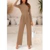 imagePRETTYGARDEN Womens Jumpsuit Dressy Casual Spring Fall Fashion One Piece Outfits Long Sleeve Mock Neck Wide Leg Pants RompersCamel