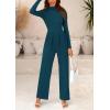 imagePRETTYGARDEN Womens Jumpsuit Dressy Casual Spring Fall Fashion One Piece Outfits Long Sleeve Mock Neck Wide Leg Pants RompersLake Blue