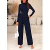 imagePRETTYGARDEN Womens Jumpsuit Dressy Casual Spring Fall Fashion One Piece Outfits Long Sleeve Mock Neck Wide Leg Pants RompersNavy