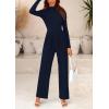 imagePRETTYGARDEN Womens Jumpsuit Dressy Casual Spring Fall Fashion One Piece Outfits Long Sleeve Mock Neck Wide Leg Pants RompersNavy