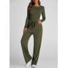imagePRETTYGARDEN Womens Spring Fall Two Piece Outfits Tracksuits Long Sleeve Crop Tee Shirts Wide Leg Pants Matching Lounge SetsArmy Green