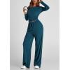 imagePRETTYGARDEN Womens Spring Fall Two Piece Outfits Tracksuits Long Sleeve Crop Tee Shirts Wide Leg Pants Matching Lounge SetsDark Blue