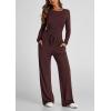 imagePRETTYGARDEN Womens Spring Fall Two Piece Outfits Tracksuits Long Sleeve Crop Tee Shirts Wide Leg Pants Matching Lounge SetsRed Brown