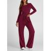 imagePRETTYGARDEN Womens Spring Fall Two Piece Outfits Tracksuits Long Sleeve Crop Tee Shirts Wide Leg Pants Matching Lounge SetsWine Red
