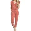 imagePRETTYGARDEN Jumpsuits for Women 2025 Spring Summer Casual Dressy Short Sleeve Romper Airport Vacation Travel OutfitsLight Pink