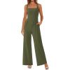 imagePRETTYGARDEN Summer Sleeveless Jumpsuits for Women Dressy Square Neck Wide Leg Pants Knitted One Piece Rompers with PocketsLight Army Green