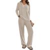 imagePRETTYGARDEN Womens 2 Piece Lounge Sets Ribbed Knit Long Sleeve V Neck Pullover Tops Wide Leg Pants Spring Fall OutfitsApricot