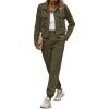 imagePRETTYGARDEN Womens 2025 Winter 2 Piece Outfit Tracksuit Long Sleeve Button Down Shacket Jacket Pockets Long Pants Casual SetArmy Green