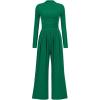 imagePRETTYGARDEN Womens Jumpsuit Dressy Casual Spring Fall Fashion One Piece Outfits Long Sleeve Mock Neck Wide Leg Pants RompersGreen