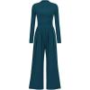 imagePRETTYGARDEN Womens Jumpsuit Dressy Casual Spring Fall Fashion One Piece Outfits Long Sleeve Mock Neck Wide Leg Pants RompersLake Blue
