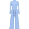 imagePRETTYGARDEN Womens Jumpsuit Dressy Casual Spring Fall Fashion One Piece Outfits Long Sleeve Mock Neck Wide Leg Pants RompersLight Blue
