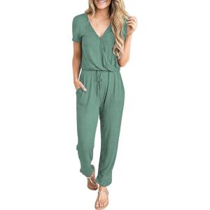 imagePRETTYGARDEN Jumpsuits for Women 2025 Spring Summer Casual Dressy Short Sleeve Romper Airport Vacation Travel OutfitsFruit Green